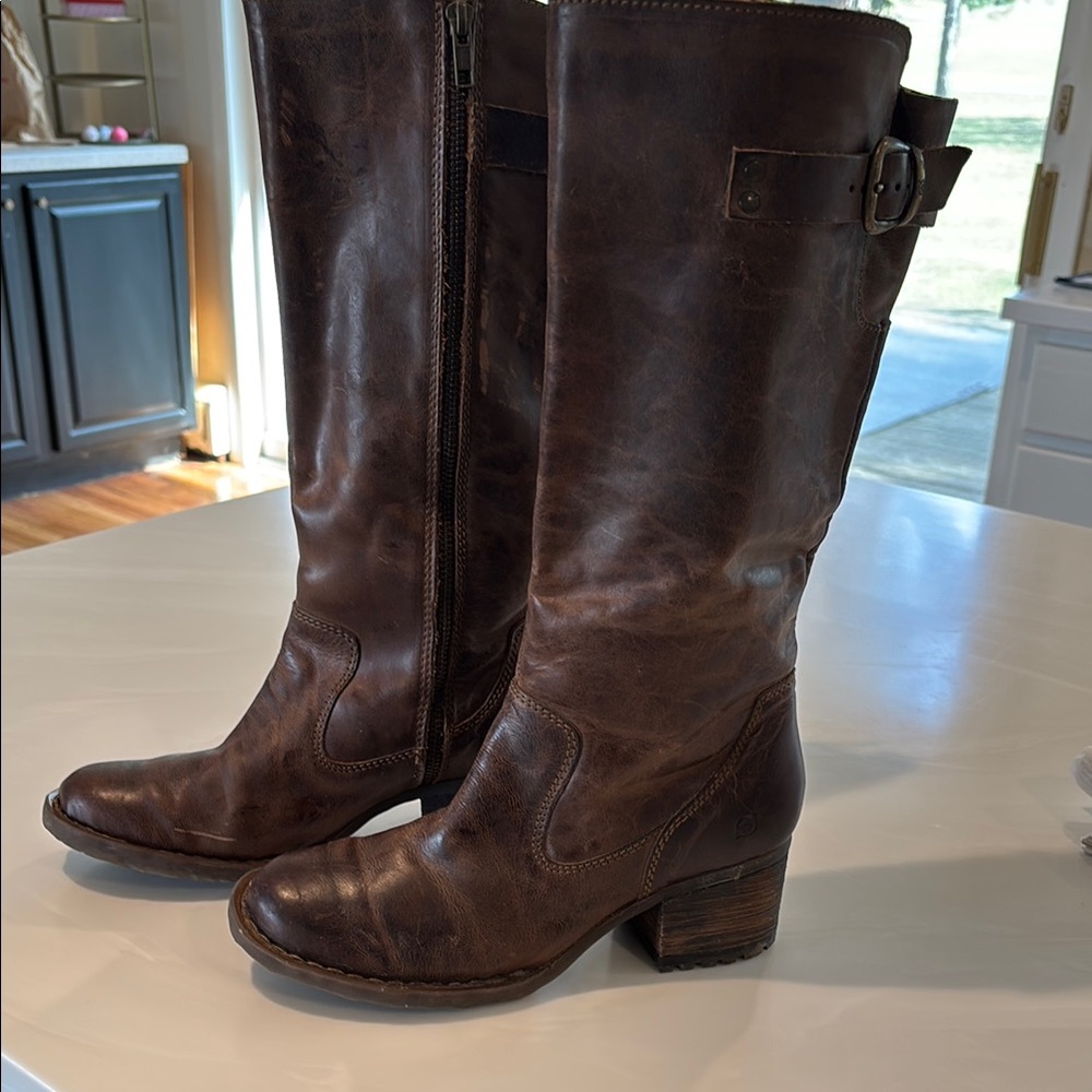 Chunky Heel Brown Heeled Boots